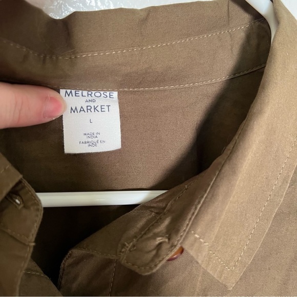 Melrose and Market Collared Poplin Shirt Olive Moss - Picture 13 of 15